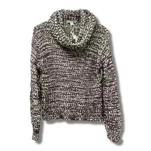 Moral Fiber Women's Cowl Neck Pullover Sweater Burgundy White Knit Size S